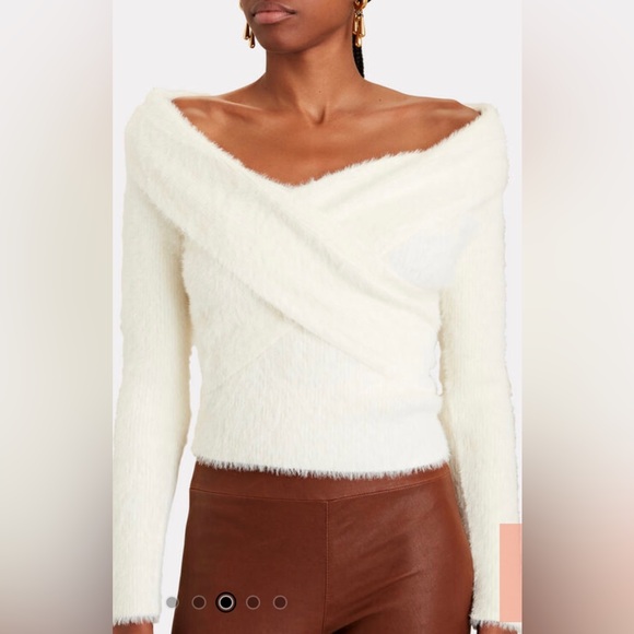 JONATHAN SIMKHAI 
Aiden Fuzzy Knit 
Off Shoulder Top in Ivory NWOT - Picture 1 of 8